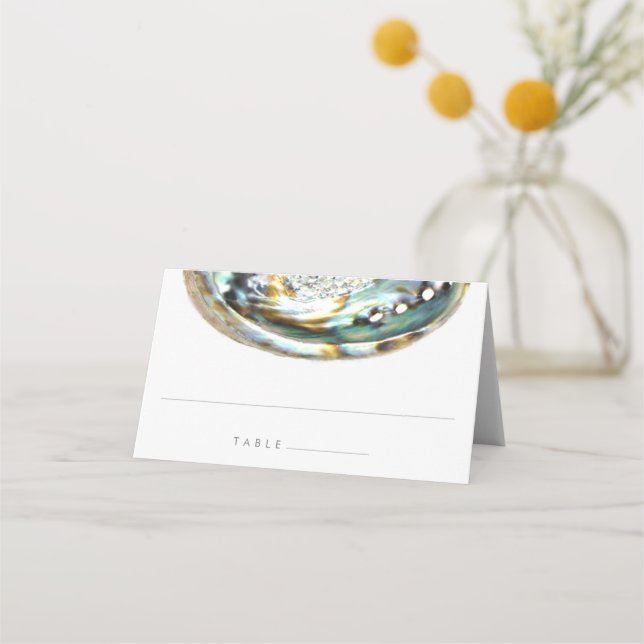 Abalone Shell Green Watercolor Beach Wedding Place Card (Front)