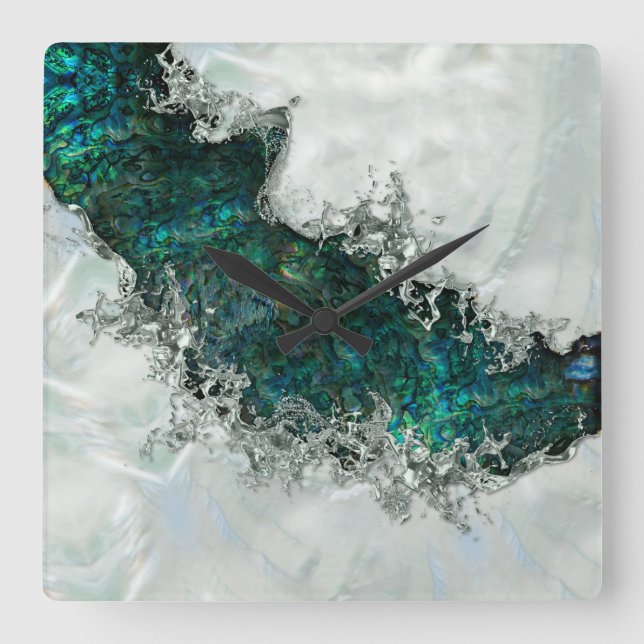 Abalone Shell Pearl and Silver 1 Square Wall Clock (Front)