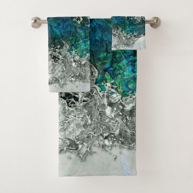 Abalone Shell Pearl and Silver 2 Bath Towel Set (Insitu)