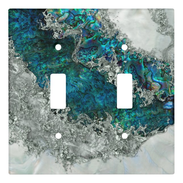 Abalone Shell Pearl and Silver 2 Light Switch Cover (Front)