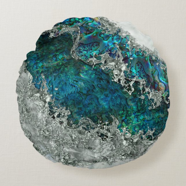 Abalone Shell Pearl and Silver 2 Round Pillow (Front)