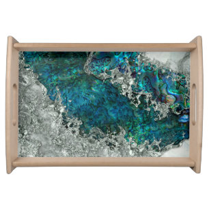 Abalone Shell Pearl and Silver 2 Serving Tray