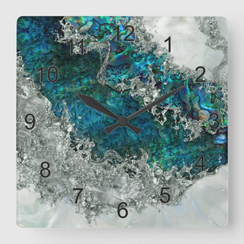 Abalone Shell Pearl and Silver 2 Square Wall Clock