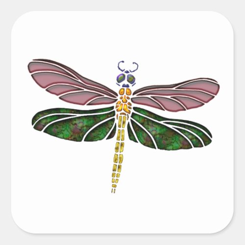 Abalone Shell  Stained Glass Dragonfly Square Sticker