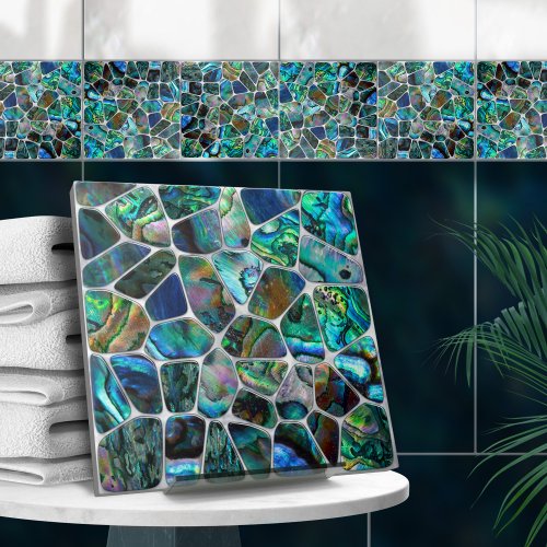 Abalone Shell Texture  _ Cells Collage N15 Ceramic Tile