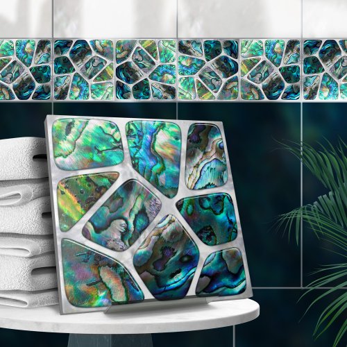 Abalone Shell Texture _ Cells Collage N1 Ceramic Tile