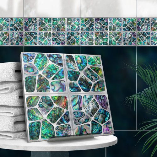 Abalone Shell Texture _ Cells Collage N6 Ceramic Tile
