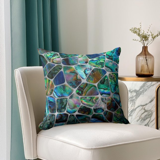 Abalone Shell Texture - Voronoi Cells Abstract Throw Pillow (Creator Uploaded)