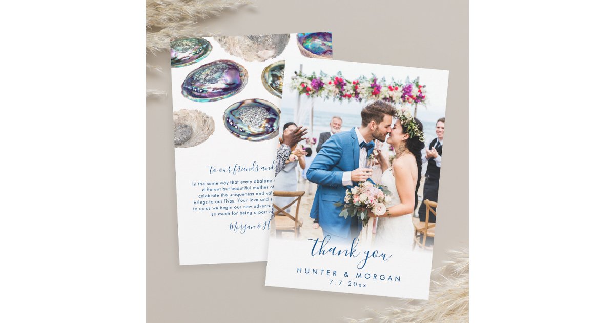 Abalone Shell Watercolor Beach Wedding Flat Thank You Card | Zazzle