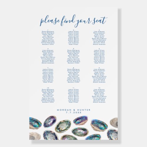 Abalone Shell Watercolor Wedding Seating Chart Foam Board