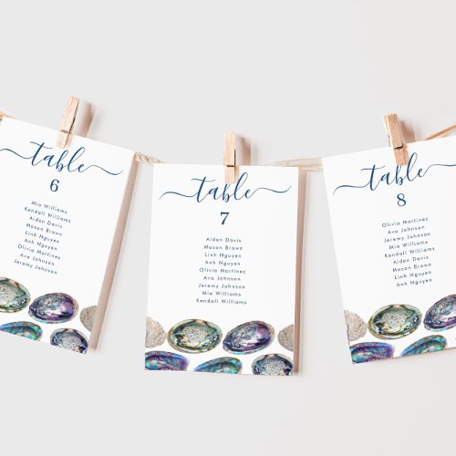 Abalone Shell Wedding Table Seating Chart Cards