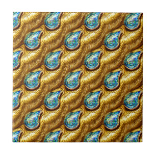 Abalone tear drop paua pua shell gold blue glam ceramic tile