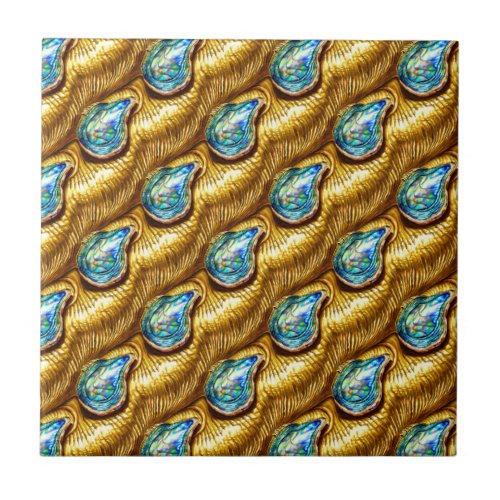 Abalone tear drop paua pua shell gold blue glam ceramic tile
