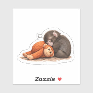 Abandoned Baby Monkey with Comfort Surrogate Doll  Sticker
