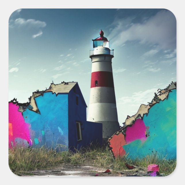 Abandoned Beach Colorful Wreckage Square Sticker (Front)