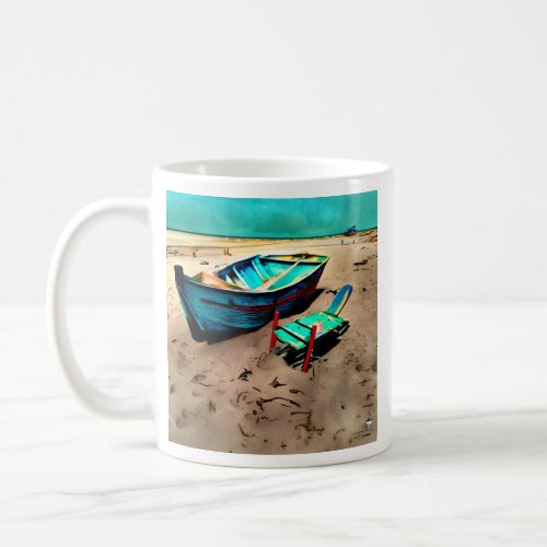 Abandoned Beach Deserted Boat AI Generated Art Coffee Mug