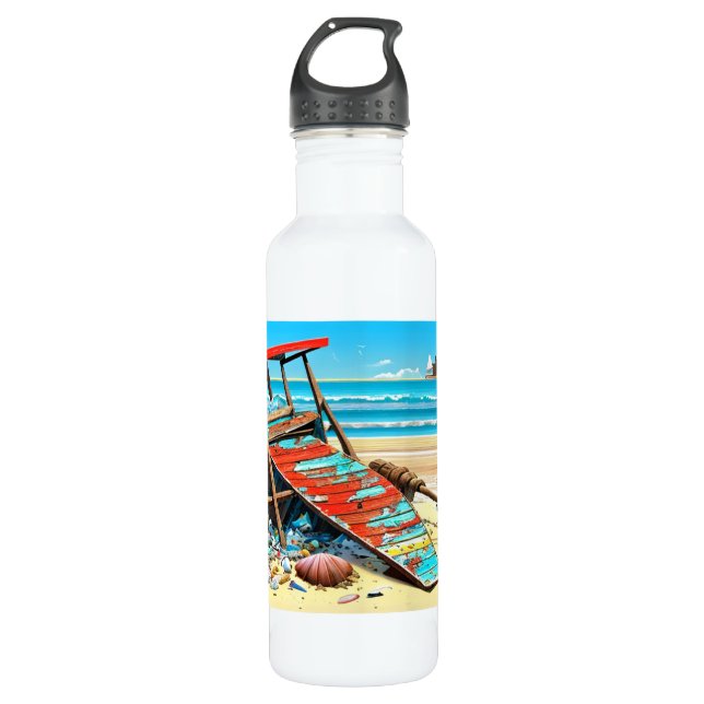 Abandoned Beach Deserted Lifeguard Chair Stainless Steel Water Bottle (Front)