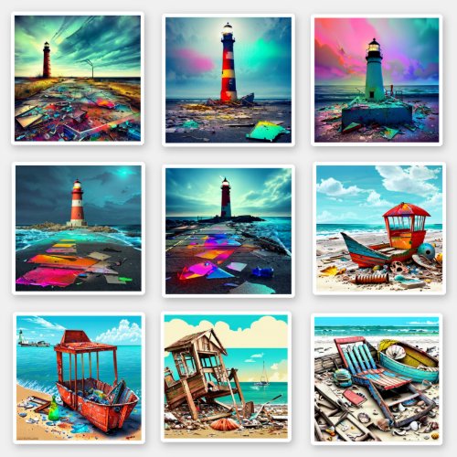 Abandoned Beachy Lighthouses and Boats Sticker