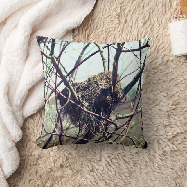 Abandoned Bird Nest In Spring  Throw Pillow (Blanket)