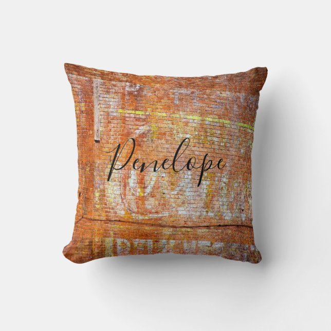 Abandoned Buiding Faded Ghost Sign Monogram Throw Pillow (Front)