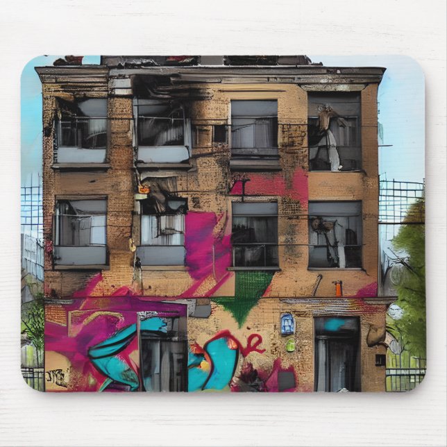 Abandoned Building Abstract AI Art Mouse Pad (Front)