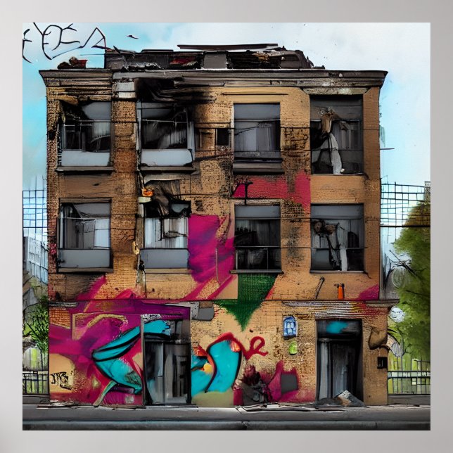 Abandoned Building Abstract AI Art Poster (Front)