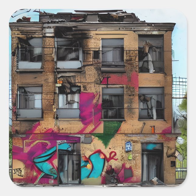 Abandoned Building Abstract AI Art Square Sticker (Front)