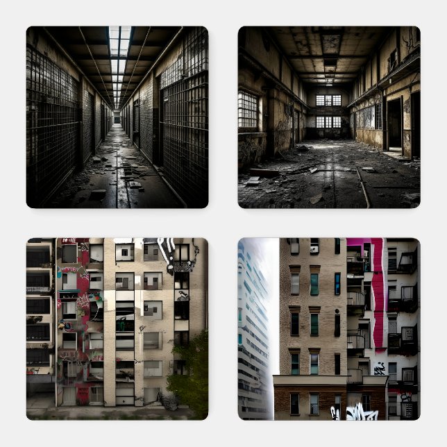 Abandoned Building Inside and Out Dilapidated  Coaster Set (Set)