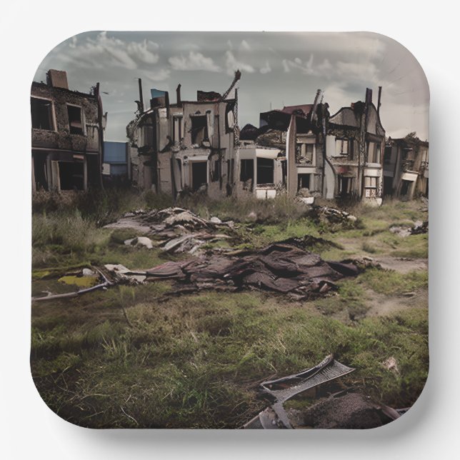  Abandoned Buildings | Post Apocalypse Destruction Paper Plates (Front)