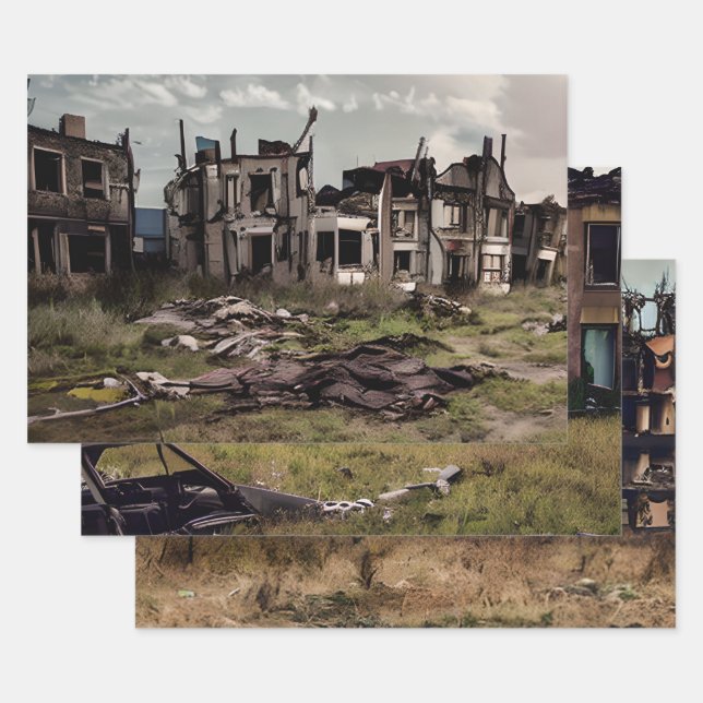  Abandoned Buildings Post Apocalypse  Wrapping Paper Sheets (Set)