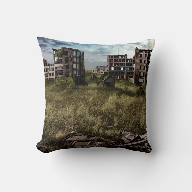 Abandoned Buildings  Urban Post Apocalyptic Art Throw Pillow (Front)