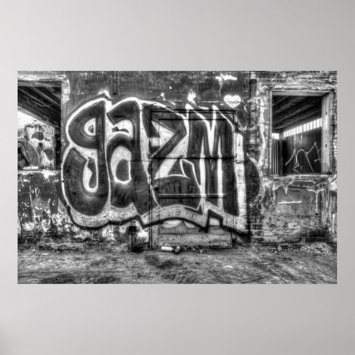 Abandoned Burned Building w/Graffiti Door "Gazm" Posters