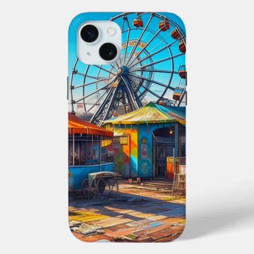 Abandoned Carnival Empty Ferris Wheel and Rides iPhone 15 Plus Case