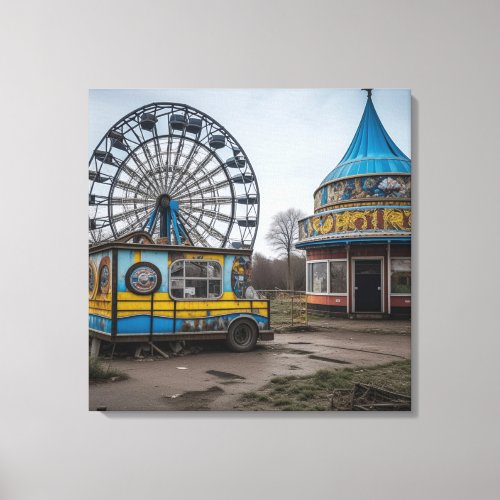 Abandoned Carnival Empty Ferris Wheel and Tent Canvas Print