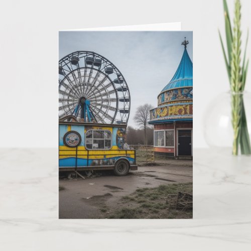 Abandoned Carnival Empty Ferris Wheel and Tent Card