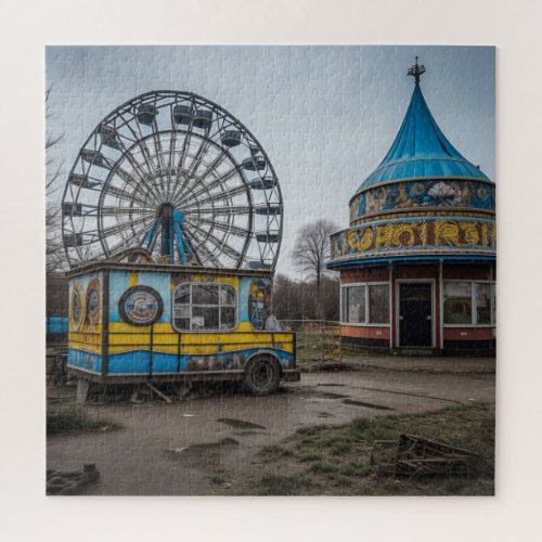 Abandoned Carnival Empty Ferris Wheel and Tent Jigsaw Puzzle