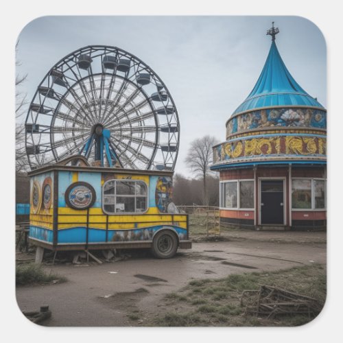 Abandoned Carnival Empty Ferris Wheel and Tent Square Sticker