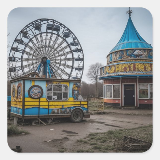 Abandoned Carnival Empty Ferris Wheel and Tent Square Sticker (Front)