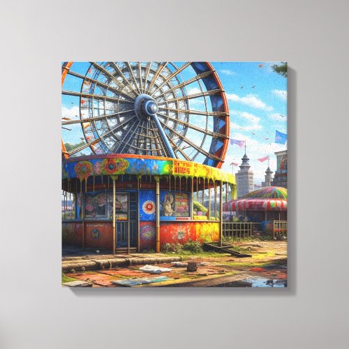 Abandoned Carnival Ferris Wheel Ai art Canvas Print