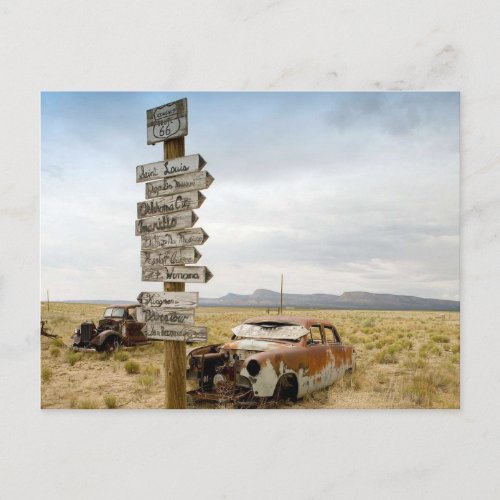 Abandoned cars Route 66 Arizona Postcard