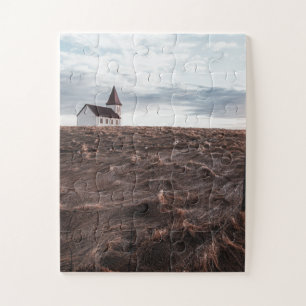 Abandoned Church in a Field with Fence Jigsaw Puzzle