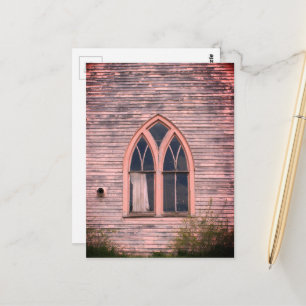 Abandoned Church Window Peeling Pink Paint Postcard