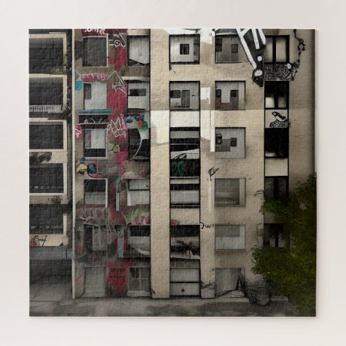 Abandoned City Building Crumbling with Decay Jigsaw Puzzle