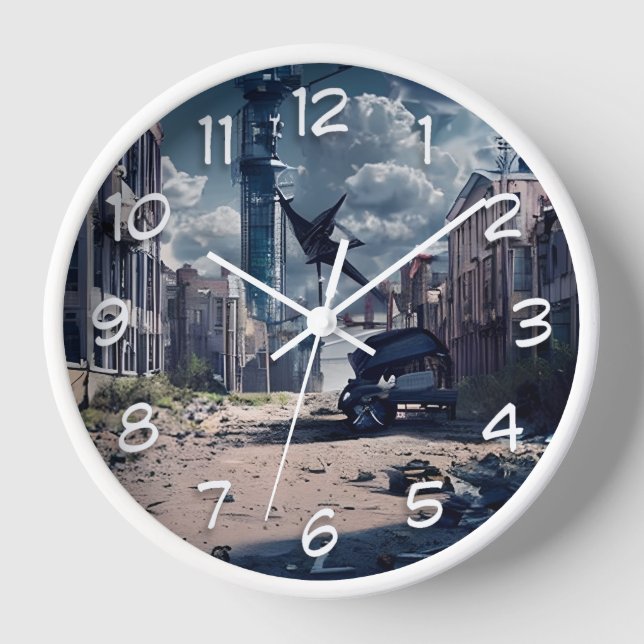 Abandoned City | Post Apocalypse Dystopian World  Clock (Front)