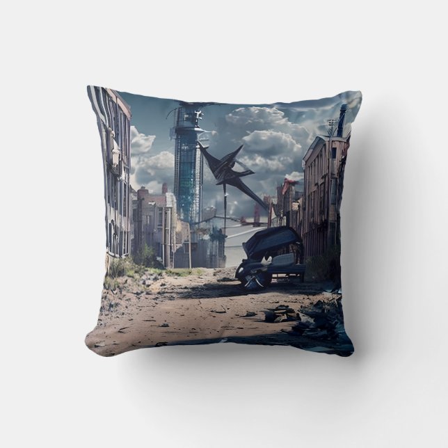 Abandoned City | Post Apocalypse Dystopian World  Throw Pillow (Front)