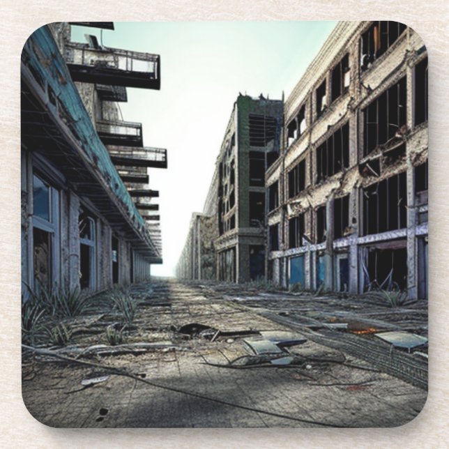 Abandoned City | Post Apocalyptic Dystopia  Beverage Coaster (Front)