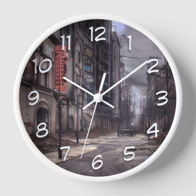Abandoned City | Post Apocalyptic Dystopia  Clock (Front)