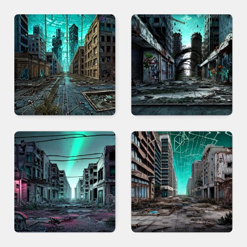 Abandoned City  Post Apocalyptic Dystopia  Coaster Set
