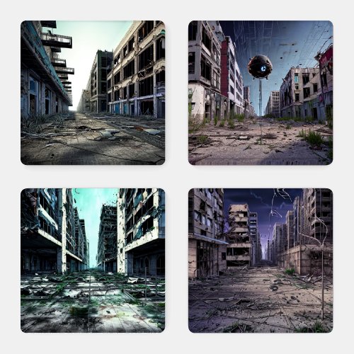 Abandoned City  Post Apocalyptic Dystopia  Coaster Set