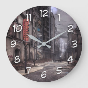 Abandoned City   Post Apocalyptic Dystopia  Large Clock